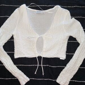 White crop top tie front long sleeve summer cute top